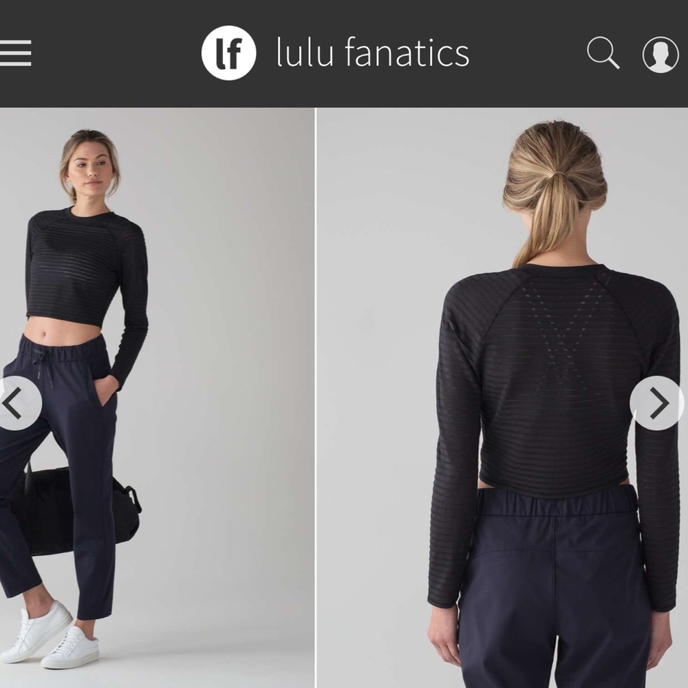 Lululemon Uncovered Long Sleeve ~Sz 4 Black Semi-Sheer Cropped Relaxed Fit 432